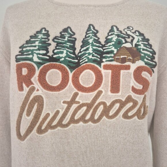 Roots outdoors graphic crewneck sweater with embroidery, size XS - Picture 2 of 15